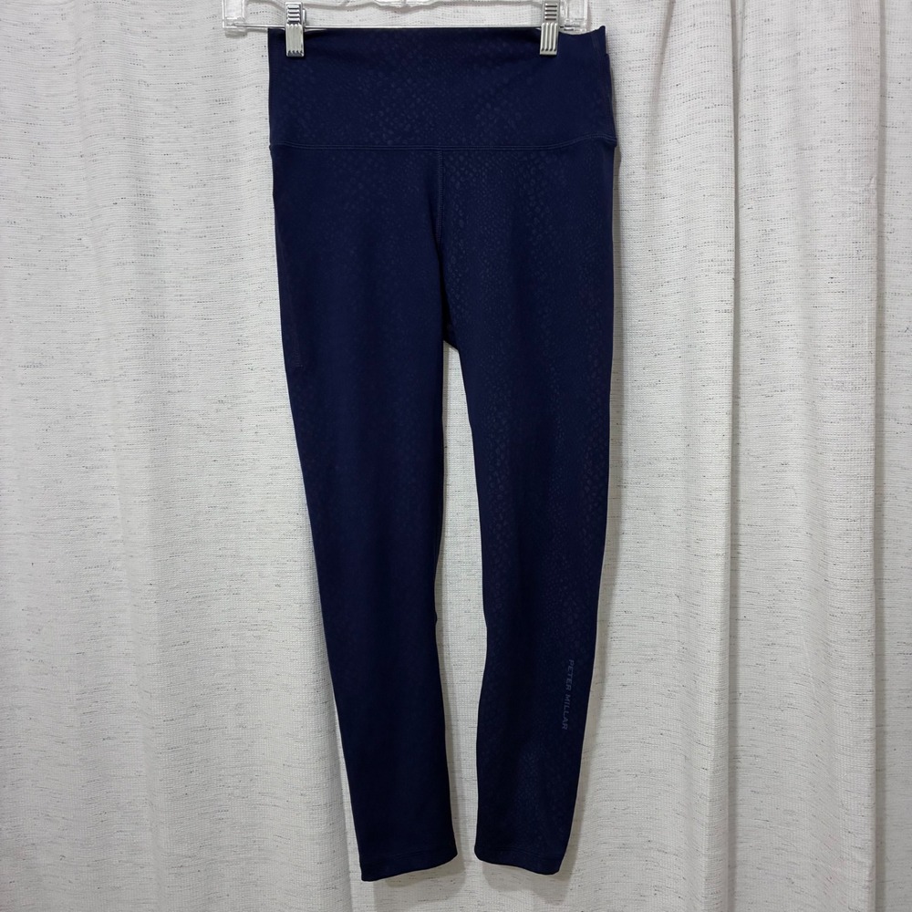 Peter Millar Crown Sport Navy Leopard High Rise Leggings Womens M